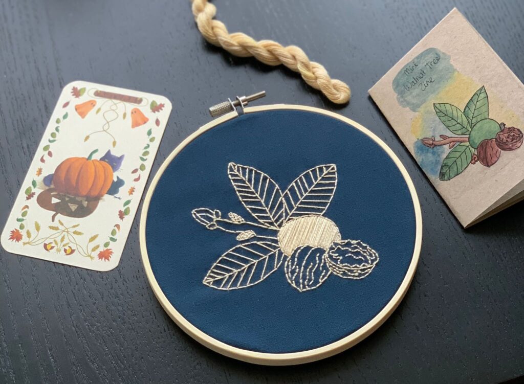 The walnut dyed embroidery kit for autumn from the Fox and The Knight