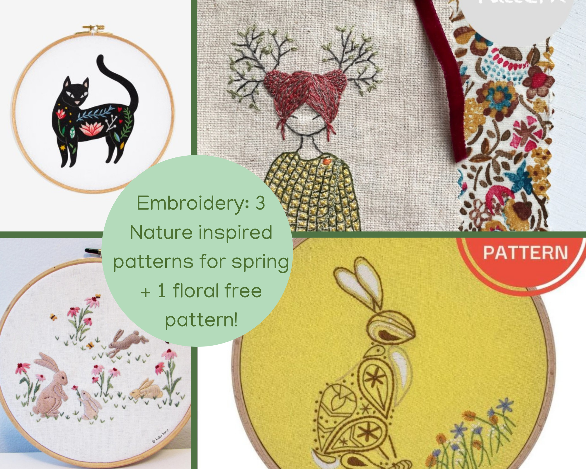 Embroidery: 3 nature inspired patterns for spring + 1 free pattern