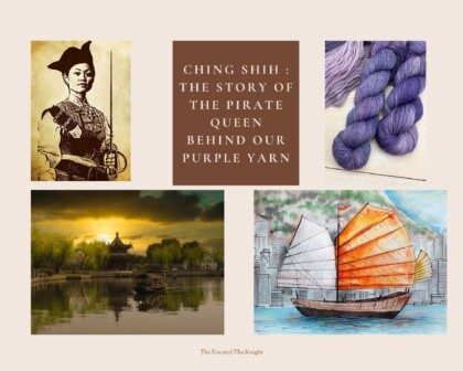 Ching Shih and purple yarn and a Chinese Junk watercolor